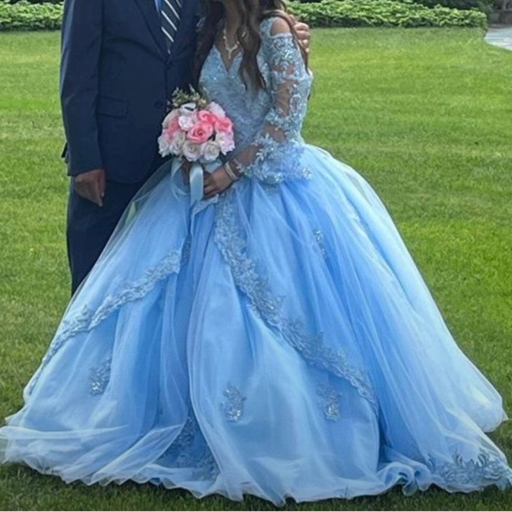 Classic ball gown with sweetheart neckline, glitter/embroidered/beaded bodice.